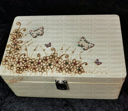 Large Rectangle Box - Butterfly And Flowers Design Personalised Free Box