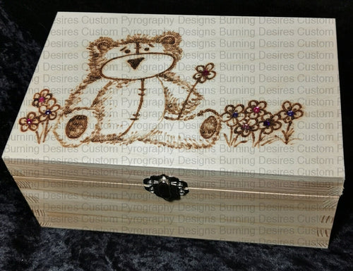 Medium Rectangle Box - Teddy And Flowers Design Personalised Free Box