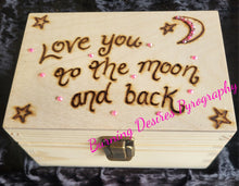 Load image into Gallery viewer, 16cm Luxury Pine Box Love You To The Moon and Back Design.
