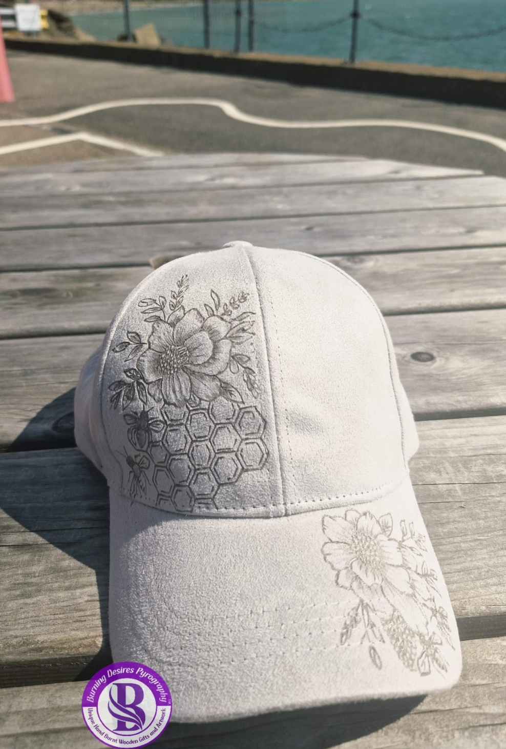 Baseball Cap -Honeycomb/bee/flower design- Free delivery