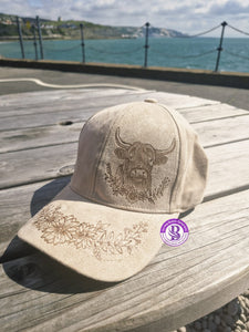 Baseball Cap -Highland cow/flower design- Free delivery