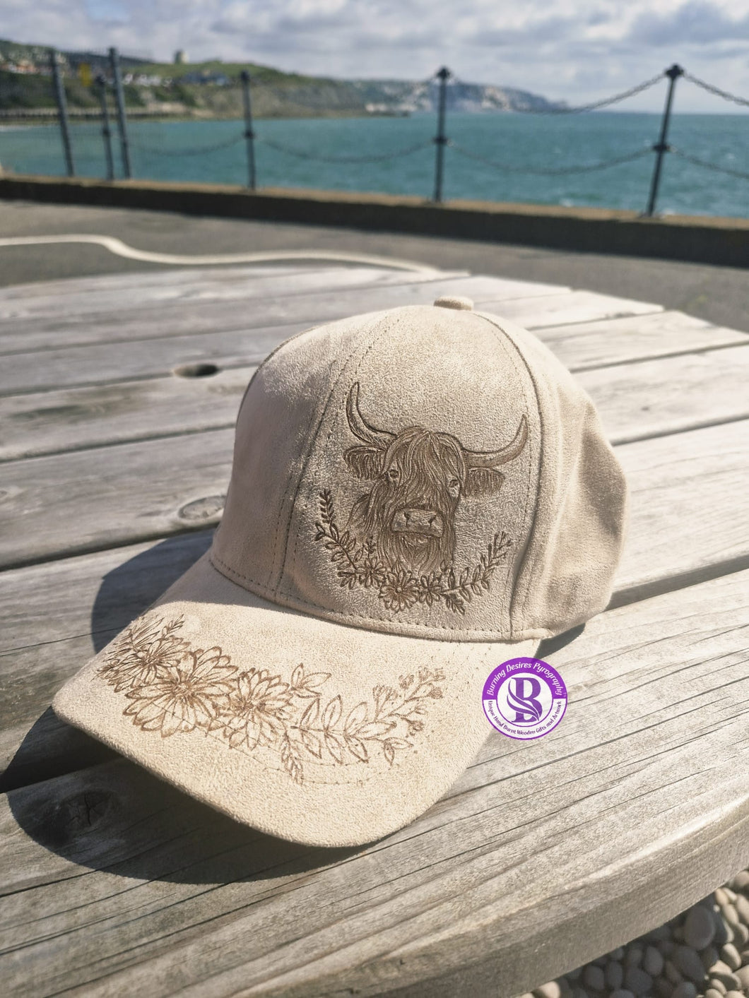 Baseball Cap -Highland cow/flower design- Free delivery
