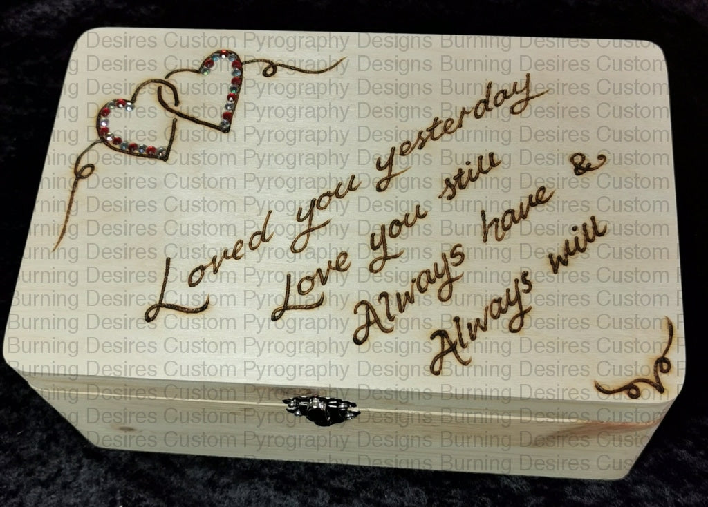 Handled Rectangle Box - Loved You Yesterday / Hearts Design Personalised Free Box